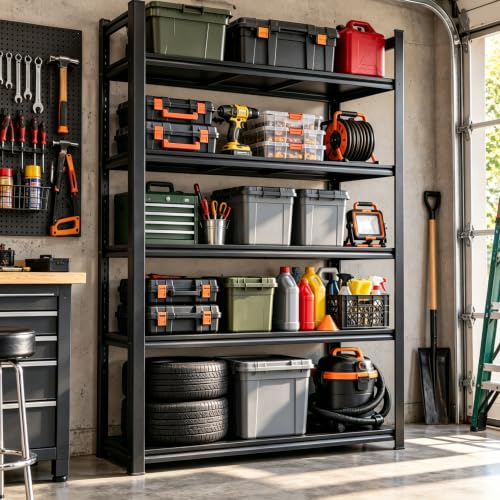 72" H Garage Shelving 5 Tier Storage Shelves 3000LBS Metal Shelving Unit Heavy Duty Adjustable Steel Shelf for Kitchen Warehouse Pantry Basement (39.4"W×15.7"D×71.2"H)