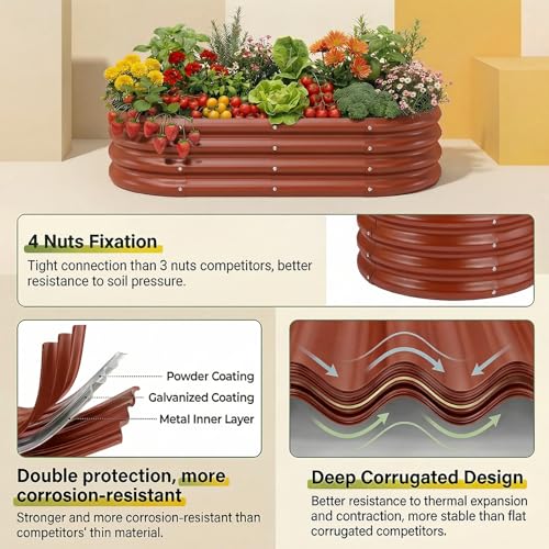 2 Pcs 6ft Metal Raised Garden Bed (6×3×1ft(2pcs） / 4-brown)