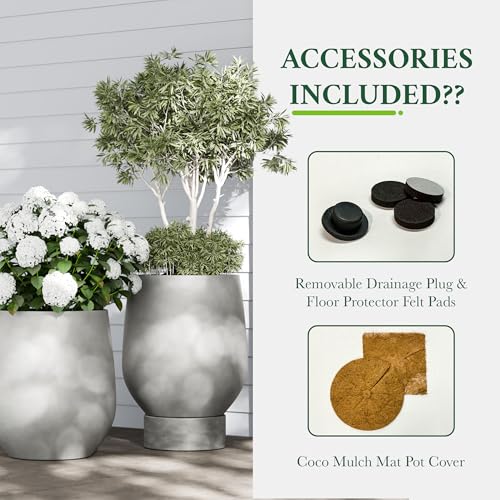 Premium Mt Wilson Tall Tapered Fiberstone Planter for Indoor Outdoor Use (Gray / 15'' D x 16.7'' H)