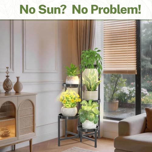 Plant Stand Indoor with Grow Lights (Black with Lights / 5 Tiers)