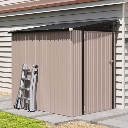 6' x 4' Lean to Shed Outdoor Steel Garden Utility Cabinet with Lockable Door Waterproof & Rust (Brown / 4' x 6')