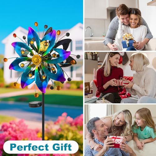 59" Solar Wind Spinner Outdoor Color Changing LED Garden Yard Decor (Blue & Purple)