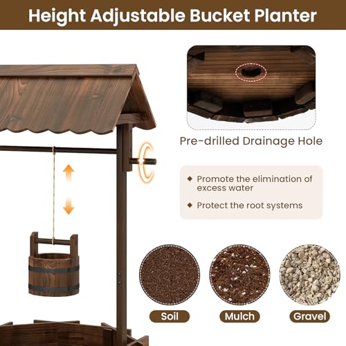 Wooden Wishing Well Outdoor (22" x 22" x 47")