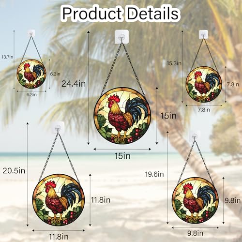 Stained Glass Window Hanging Big Rooster Suncatchers Gifts for Women 6.3" (Orange Red / 6.3x6.3 IN)