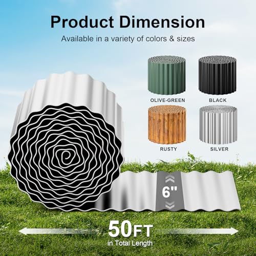 Corrugated Garden Edging Border (Silver / 6 Inch×50 Ft)