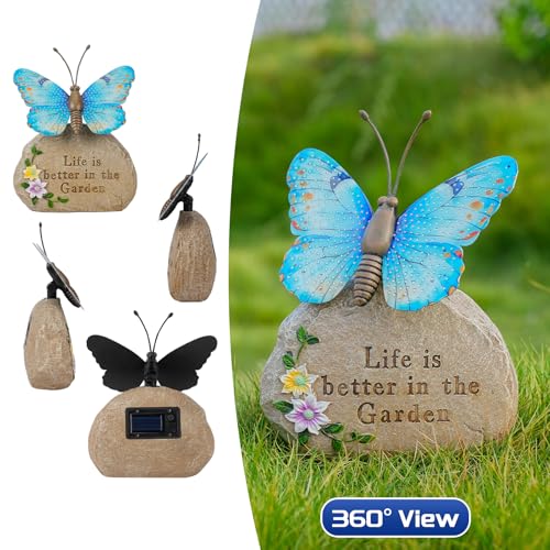 Solar LED Butterfly Garden Statue with Sparkling Light (Blue)