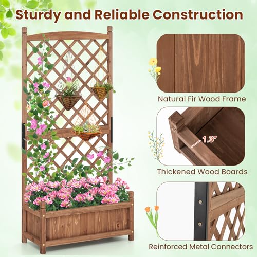 Raised Garden Bed with Trellis (Brown / 28"Lx13"Wx60"H)