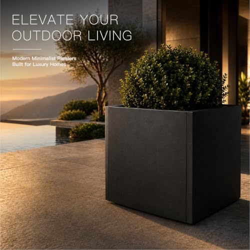 Galvanized Steel Black Metal Square Planter for Indoor Outdoor Set of 2 (Black / 13.8"H×13.8"W×13.8"L)