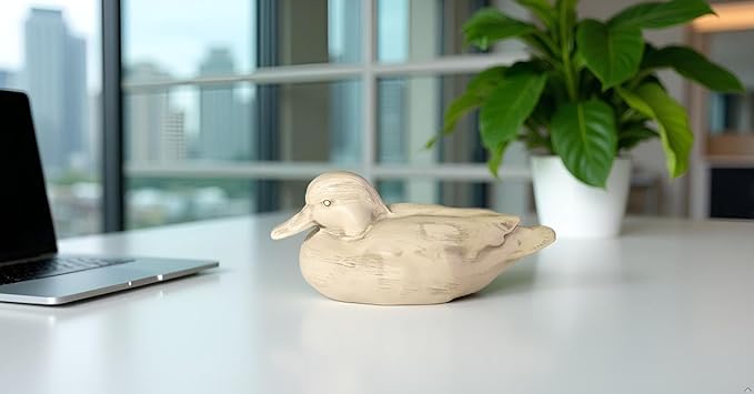 Knick Knacks Duck Statue Home Decor Hand Carved Hand Painted Decor for Home, Office Desk Cute Animal Figurine Unique Gift for Holidays Housewarming (Beige)