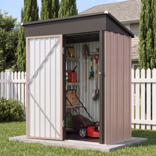 5x3 FT Outdoor Storage Shed with Sloping Roof (Brown / 5'x3')
