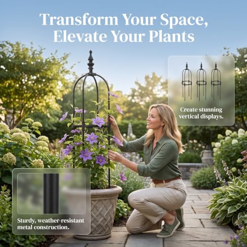 Outdoor Metal Climbing Plant Support Trellis with Secure Ground Cap for Stable Rose and Vine Growth Garden Obelisk