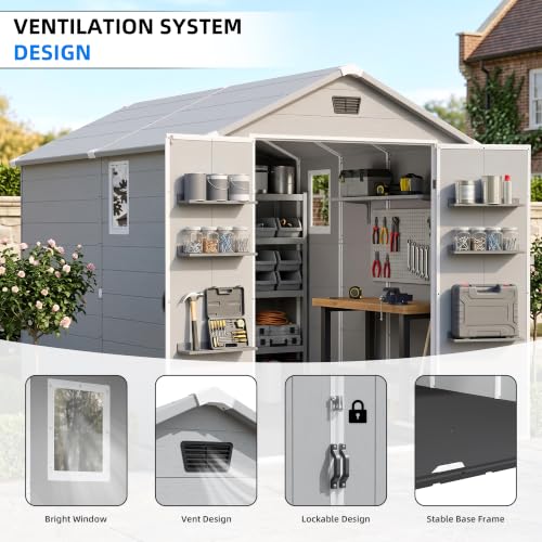6x10FT Plastic Outdoor Storage Shed with Floor (6x10FT / Light Gray)