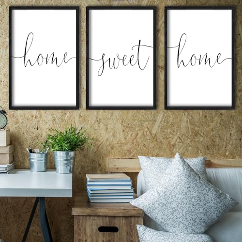 Home Sweet Home Sign Set of 3 Wall Art Decor 16"X11" Black (16"L x 11"W / Home Sweet Home（Black))