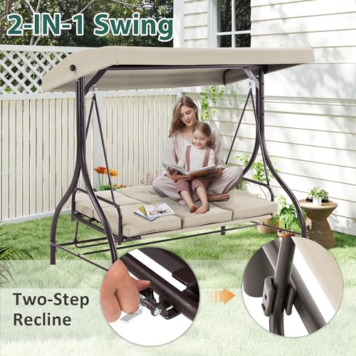 3 Seat Outdoor Patio Swing Chair (Beige)