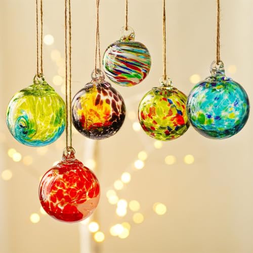 6Pcs Hand Blown Glass Ornament Balls 2.3'' Hanging Witches Ball Gazing Ball (6 Count)