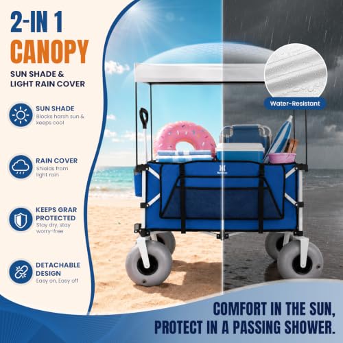 Beach Wagon with Big Balloon Wheels for Sand (Blue / 200L)