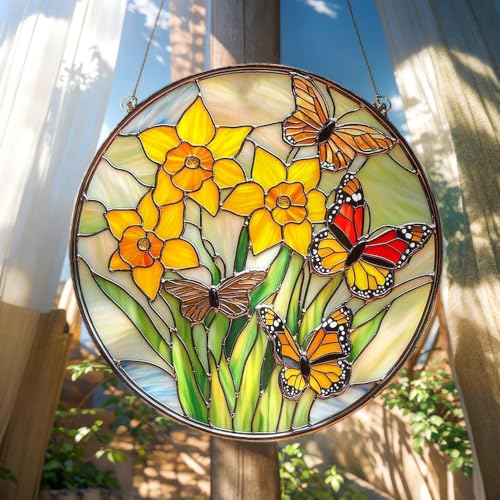 Daffodil Birth Flower Acrylic Suncatcher Floral Window Hanging Birthday Gift for Mom (1-fba-evg-c020-g / 10")