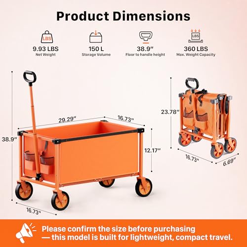 29.3" Collapsible Wagon Cart (Orange / 150L)
