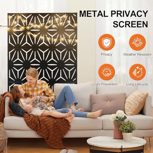 71" H Freestanding Metal Privacy Fences for Outside (71"H×47"W / Black Star)