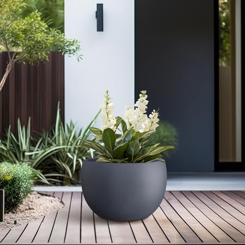 Small Round Bowl Charcoal Concrete Planter 11.8" Dia (Charcoal / 11.8" d)
