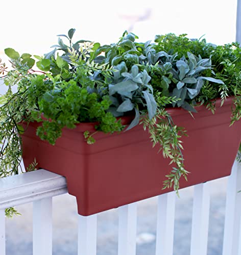 24 Inch Deck Rail Box Planter Lightweight Outdoor Plastic Plant Pot for Herbs and Flowers