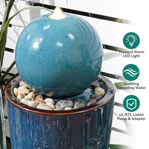 Autodaya 30" Sphere Outdoor Water Fountain (29.5"h-sphere Teal Blue Glaze)