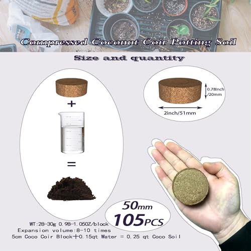 105 Pcs 50mm Compressed Coconut Coir Potting Soil (50mm)