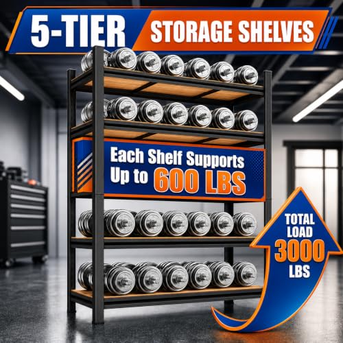 Garage Shelving (Wooden-5TIER 63"H×28"W×12"D)