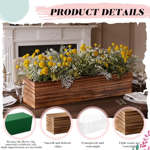 12 Set Wood Rectangle Boxes 16x4 Inch Rustic Planter with Liner (16x4 Inch)