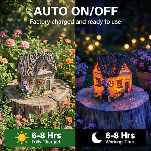 Enchanted Fairy Garden Cottage with Twig Roof & Floral Accents (Enchanted Fairy Cottage)
