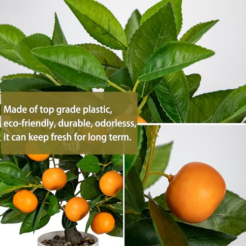 Artificial Potted Plants 16.1 inches Fake Orange Tree Artificial Citrus Fruit Plant with White Pot Faux Plants Indoor for Home (Citrus Tree/White Pot)