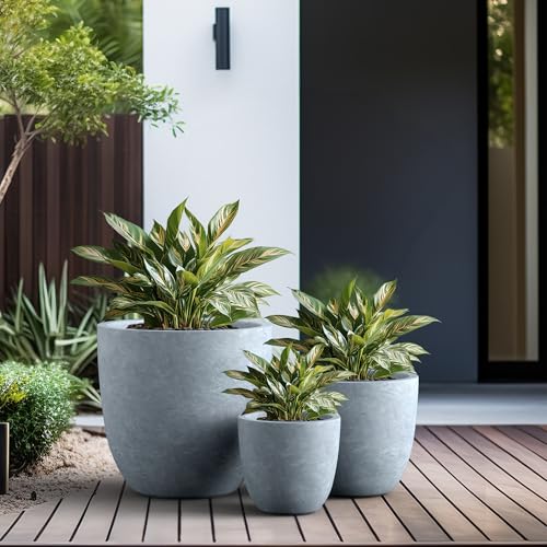 Round Concrete Planter Set of 3 (Blue Gray / Set of 3: 10/14/18-Inch Dia)