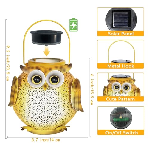 Solar Owl Lights Outdoor Waterproof (1 Pack yellow owl lantern)