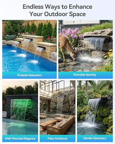 Pond Waterfall Kit with Colorful LED Lights & 1200GPH Pond Pump (24 INCH)