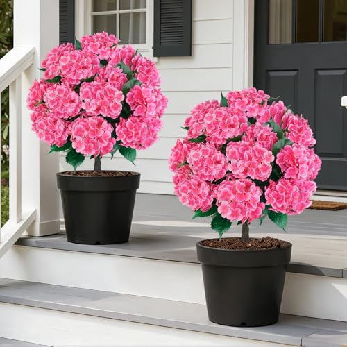 2 Pack 33" Artificial Topiary Ball Trees with Pink Hydrangea (Pink Hydrangea)