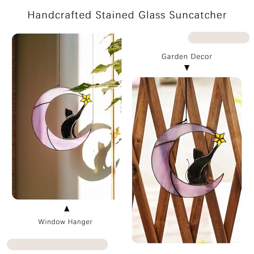 6.5'' Stained Glass Window Hanging Suncatcher (Black Cat With Moon)