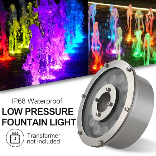 Fountain Light 36W 12V AC RGB Color with Remote Control IP68 Waterproof LED Landscape Lighting Suitable for Fountains (RGB (Red, Green, Blue))
