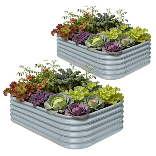 2 Pcs 6x4x1.5ft Galvanized Raised Garden Bed (Gray / 6x4x1.5ft)