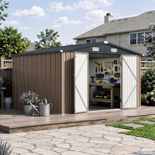 10x12 FT Shed Outdoor Storage Shed with Floor Brown (Brown / 10'x12')