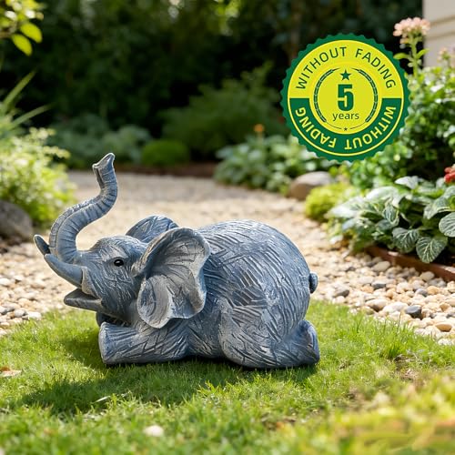 Elephant Garden Statues Set of 3 Resin White Outdoor Yard Patio Lawn Decor (Gray)