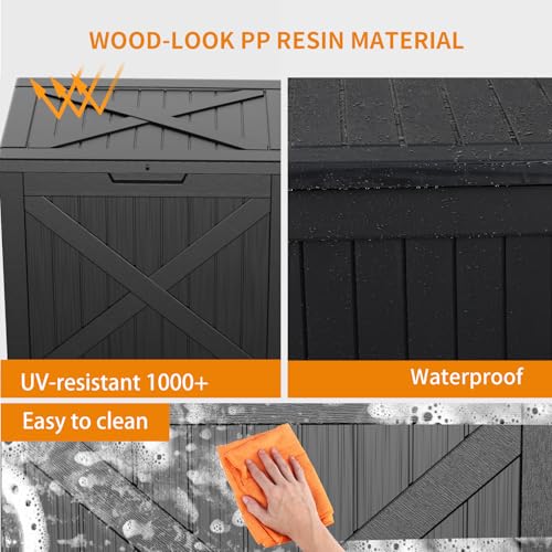 33 Gallon Deck Boxes Resin Outdoor Storage Box UV Resistant Outside Deck Box with Lockable Lid for Patio Furniture (Black / 33 Gallon)