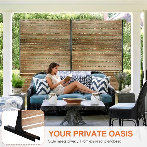 Metal Freestanding Privacy Screen Panels (71"H×47"W / Oak Grain)