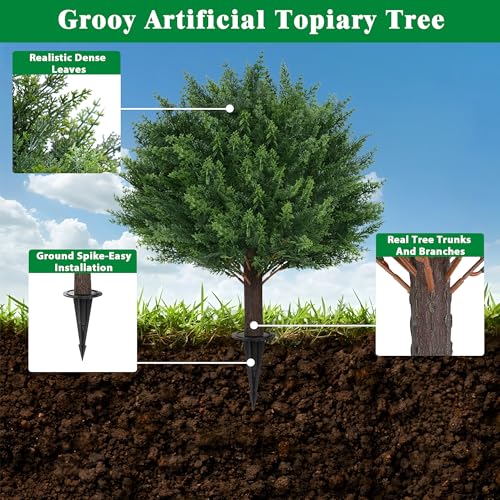 Artificial Set of 2 UV Resistant Cedar Topiary Ball Tree for Outdoor (Cedar Ball)