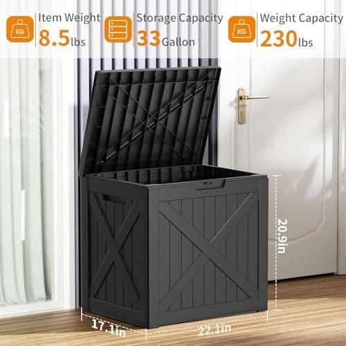33 Gallon Deck Boxes Resin Outdoor Storage Box UV Resistant Outside Deck Box with Lockable Lid for Patio Furniture (Black / 33 Gallon)