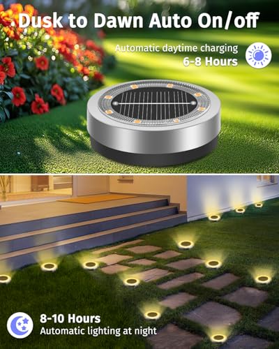 2.1 inch Mini Solar Ground Lights 16 Pack Outdoor IP65 Waterproof Solar Flat Garden Light Anti (16 Count)