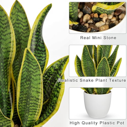 16" Artificial Snake Plant Potted Faux Sansevieria Plants Decor (Green-16" Style 1)