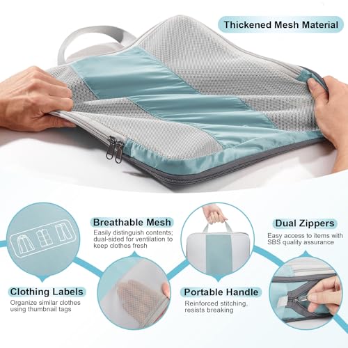 8 Set Compression Packing Cubes for Travel Essentials (Blue Gray)