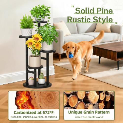 4 Tier Wood Plant Stand Indoor Outdoor Corner Tall Shelf (Pine Black / 4 Tiers)