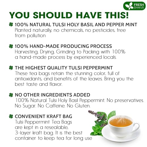 Premium Tulsi Peppermint Herbal Tea (55 Tea Bags)