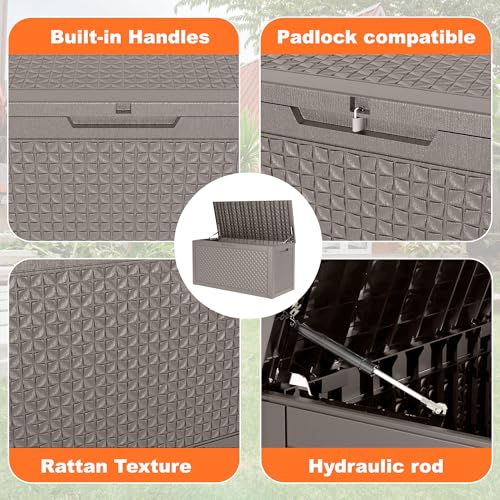121Gal Outdoor Storage Box Waterproof Deck Box (Grey / 130 Gallon)